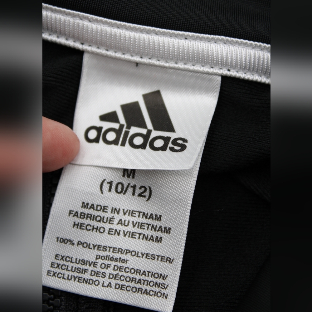 Adidas Boys Youth M (10/12) Black Track Jacket 3-Stripes Full Zip - Picture 4 of 8